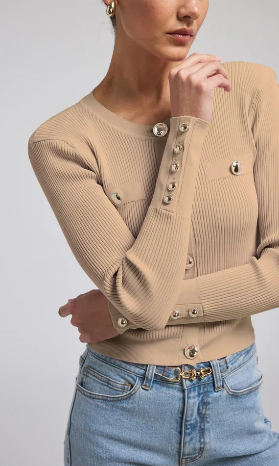 Women Generation Love Clothing Sweaters and Sweatshirts Pennie Rib Cardigan Camel