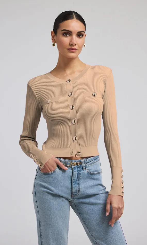 Women Generation Love Clothing Sweaters and Sweatshirts Pennie Rib Cardigan Camel