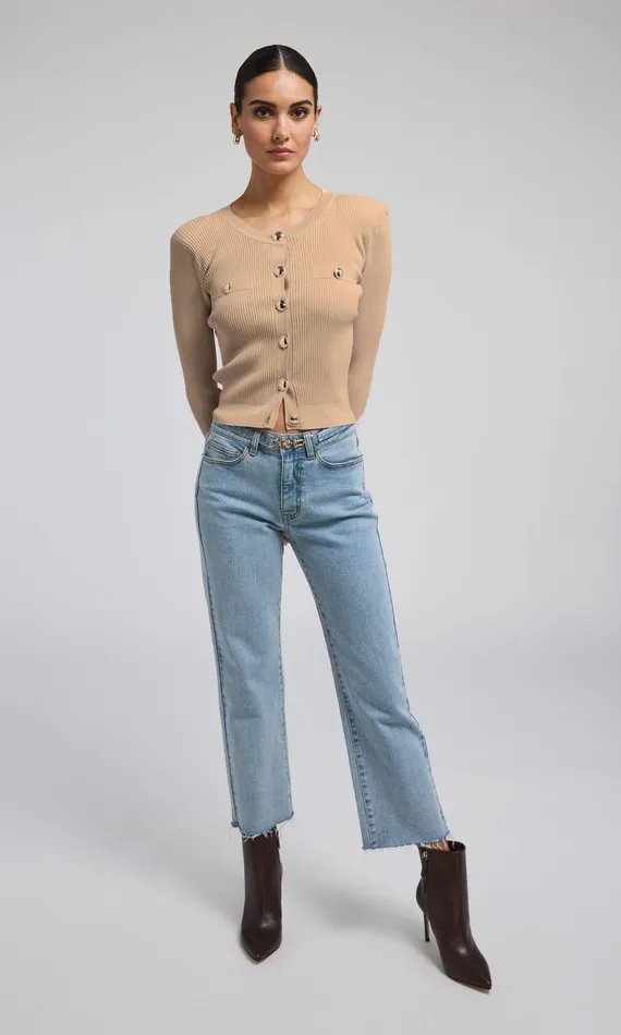 Women Generation Love Clothing Sweaters and Sweatshirts Pennie Rib Cardigan Camel
