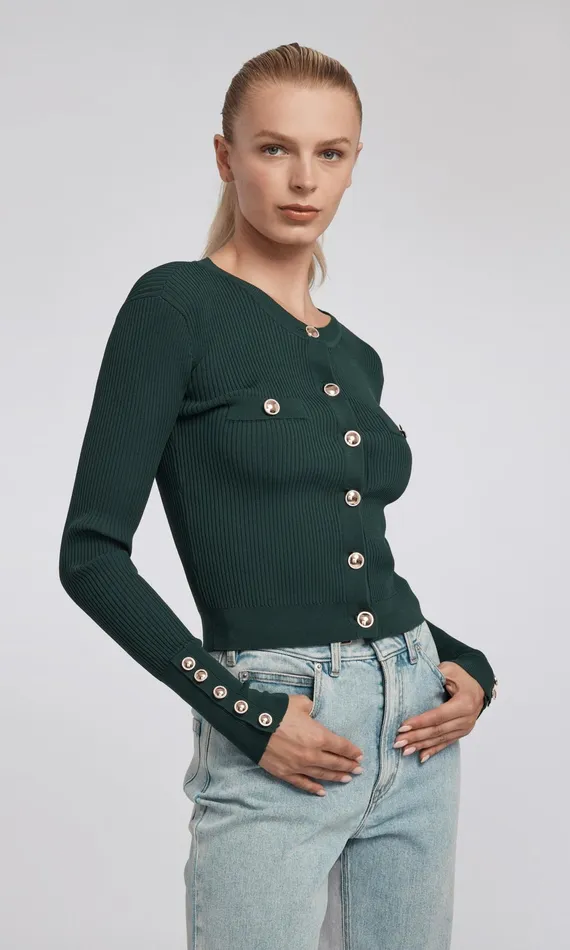 Women Generation Love Clothing Sweaters and Sweatshirts Pennie Rib Cardigan Hunter Green
