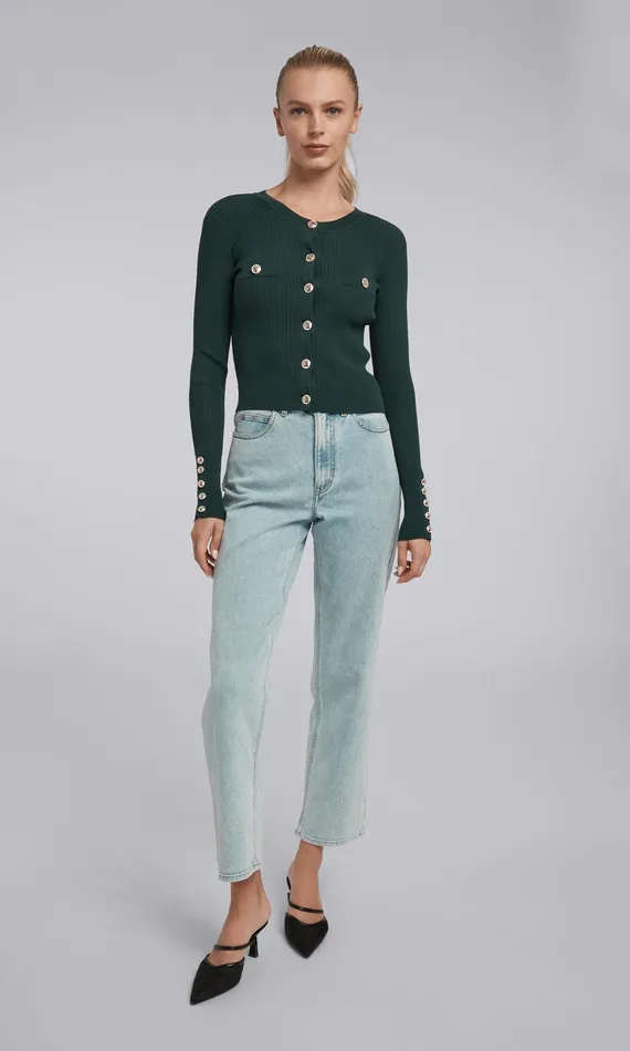 Women Generation Love Clothing Sweaters and Sweatshirts Pennie Rib Cardigan Hunter Green