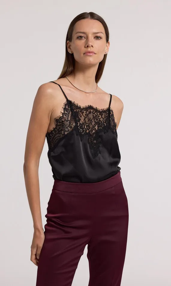 Women Generation Love Clothing Tops Alisa Lace Combo Cami Black