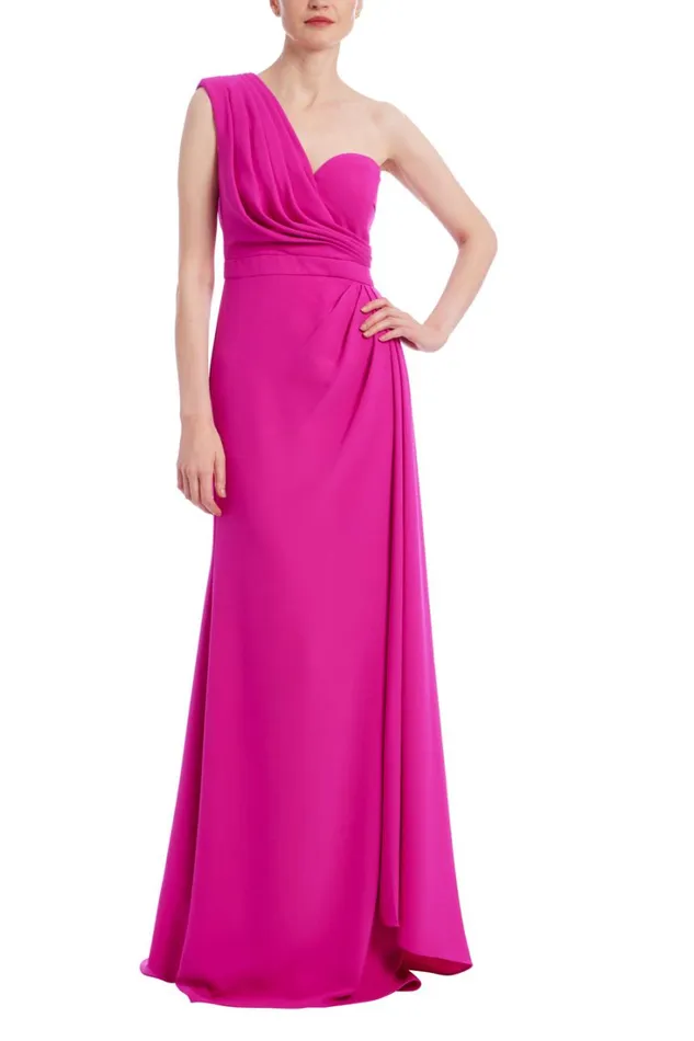 Women Gowns Badgley Mischka One Shoulder Drape Gown Fuchsia