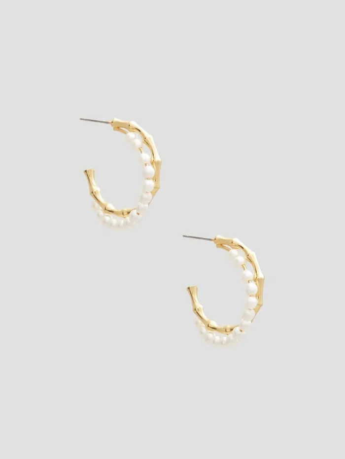 Women GUESS 14K GoldTone and Pearl Hoop Earrings Gold Jewelry