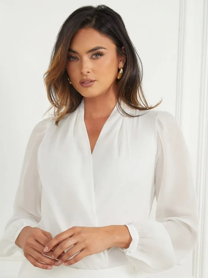 Women GUESS Daria Bodysuit Frosted White Tops