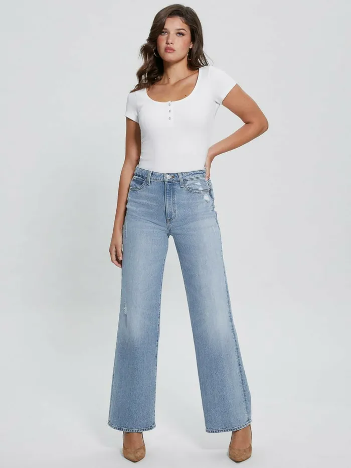 Women GUESS Eco Karlee Henley Tee Pure White Tops Women GUESS Eco Karlee Henley Tee Pure White Tops