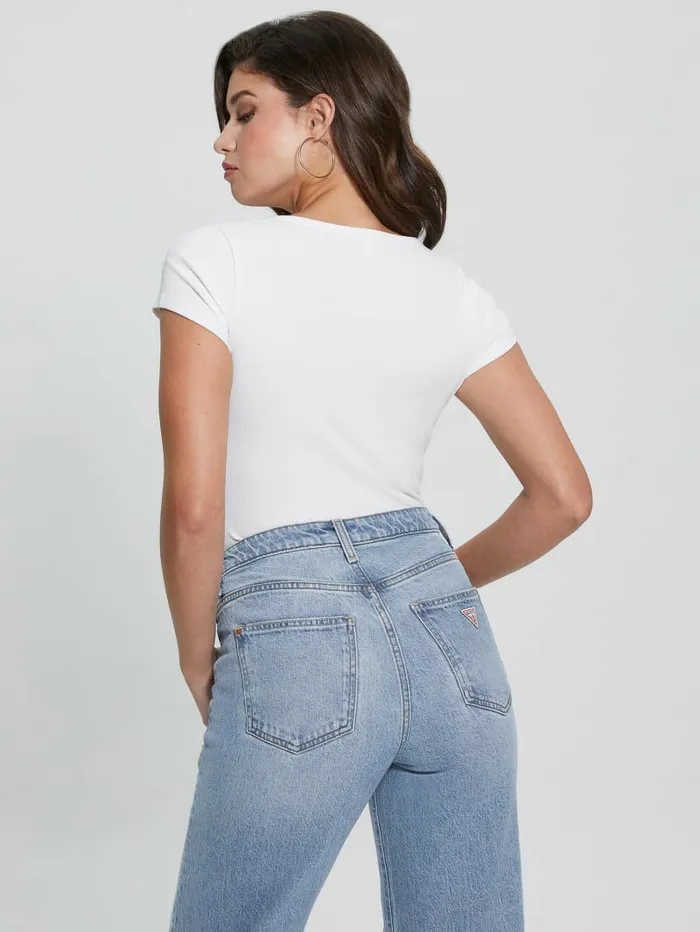 Women GUESS Eco Karlee Henley Tee Pure White Tops Women GUESS Eco Karlee Henley Tee Pure White Tops