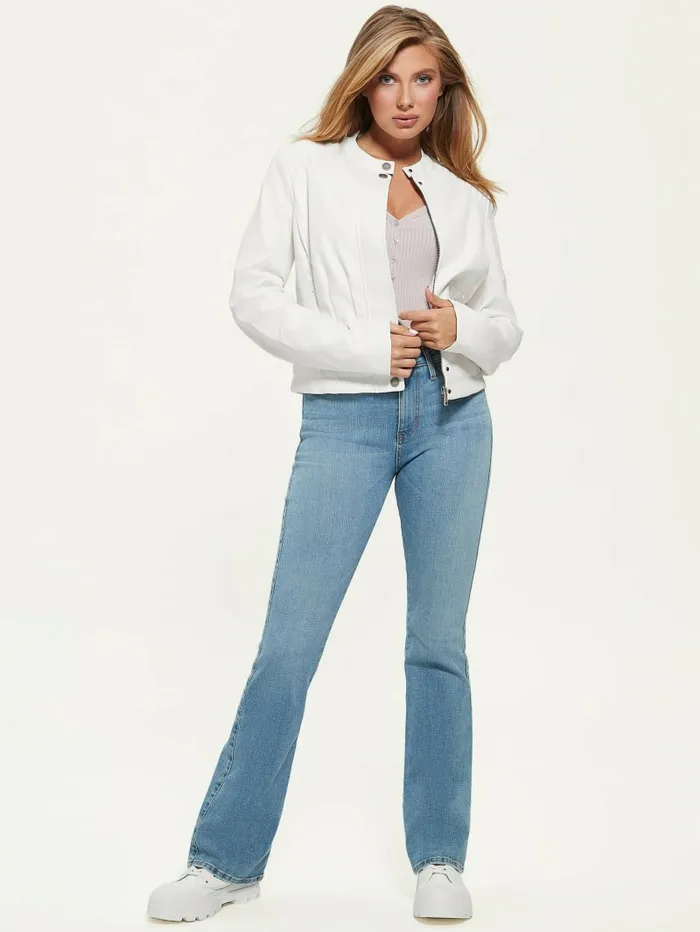 Women GUESS Fiammetta Moto Jacket Cream White Jackets and Coats