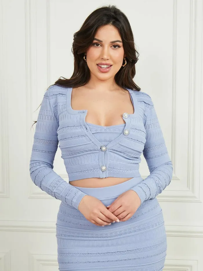 Women GUESS Flirt Cropped Cardigan Sonic Pearl Tops
