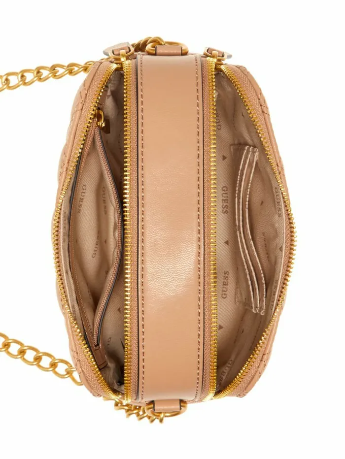 Women GUESS Giully Quilted Camera Crossbody Beige Overflow Handbags