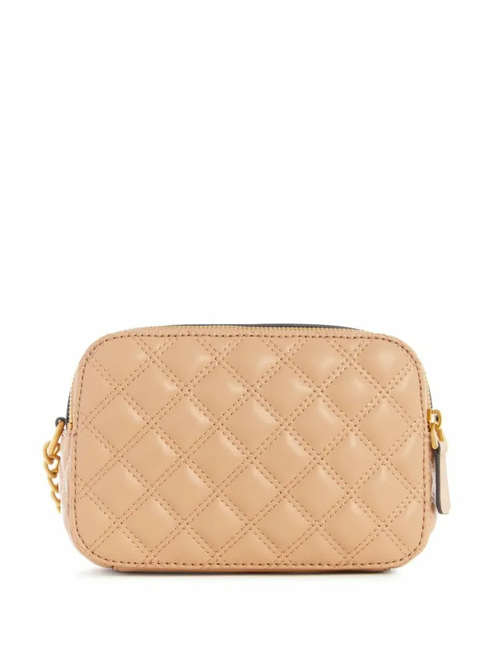 Women GUESS Giully Quilted Camera Crossbody Beige Overflow Handbags