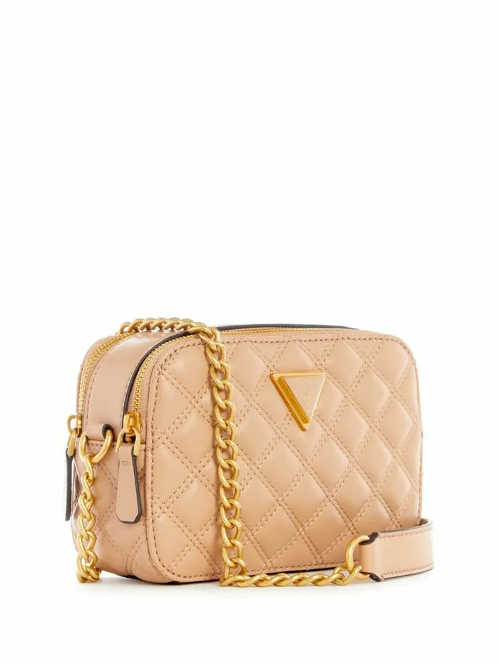 Women GUESS Giully Quilted Camera Crossbody Beige Overflow Handbags