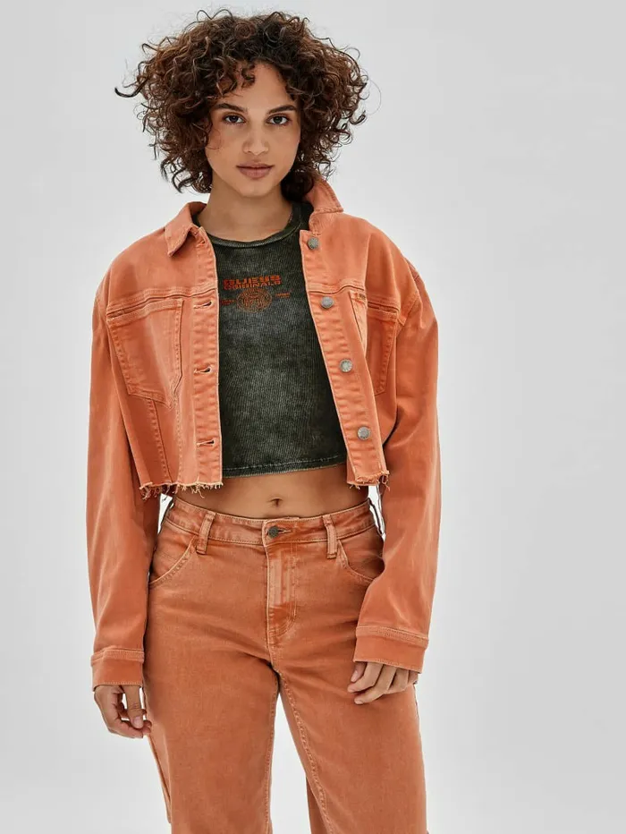 Women GUESS GUESS Originals Denim Jacket Real Orange Multi Jackets and Coats