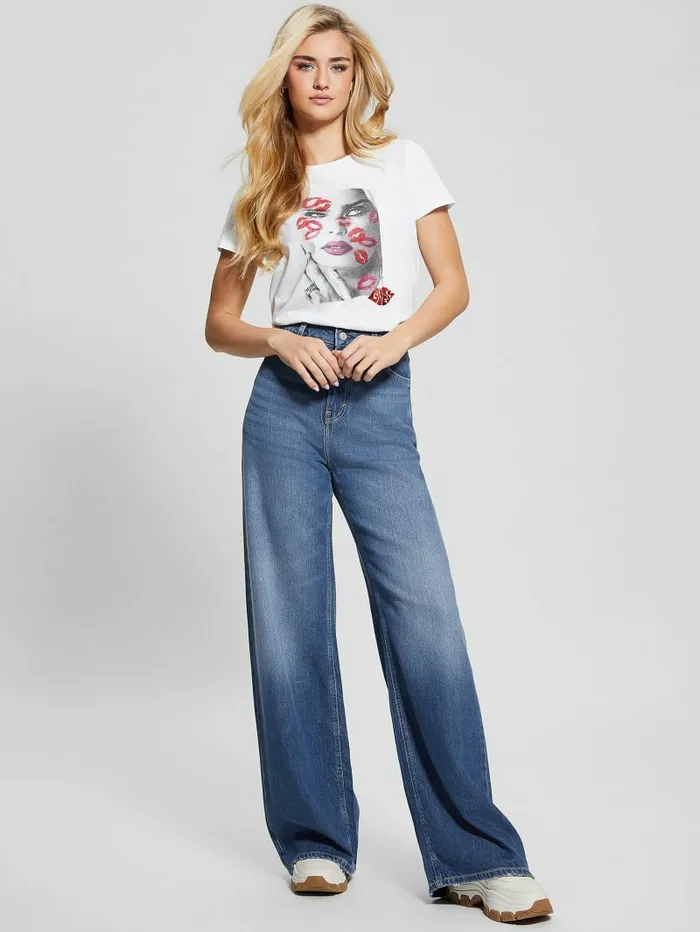 Women GUESS Lipstick Kisses Tee Pure White Tops Women GUESS Lipstick Kisses Tee Pure White Tops