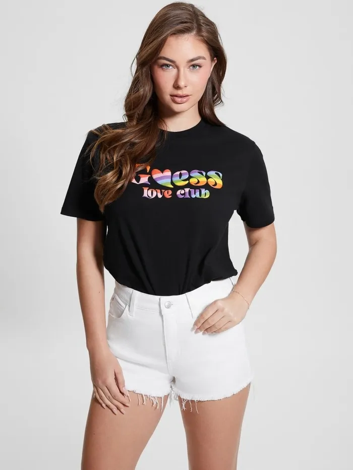 Women GUESS Love Club Tee Black Tops GUESS Women GUESS Love Club Tee Black Tops GUESS