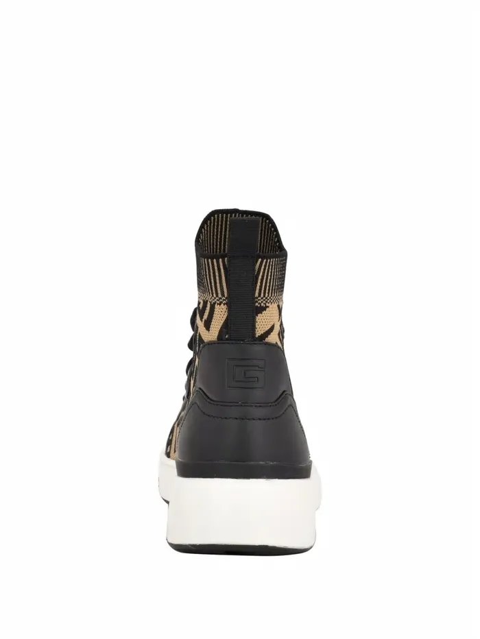Women GUESS Mannen Logo Knit HighTop Sneakers Medium Brown Sneakers