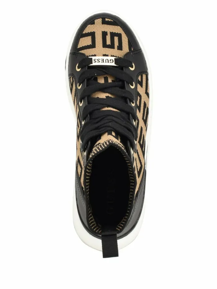 Women GUESS Mannen Logo Knit HighTop Sneakers Medium Brown Sneakers