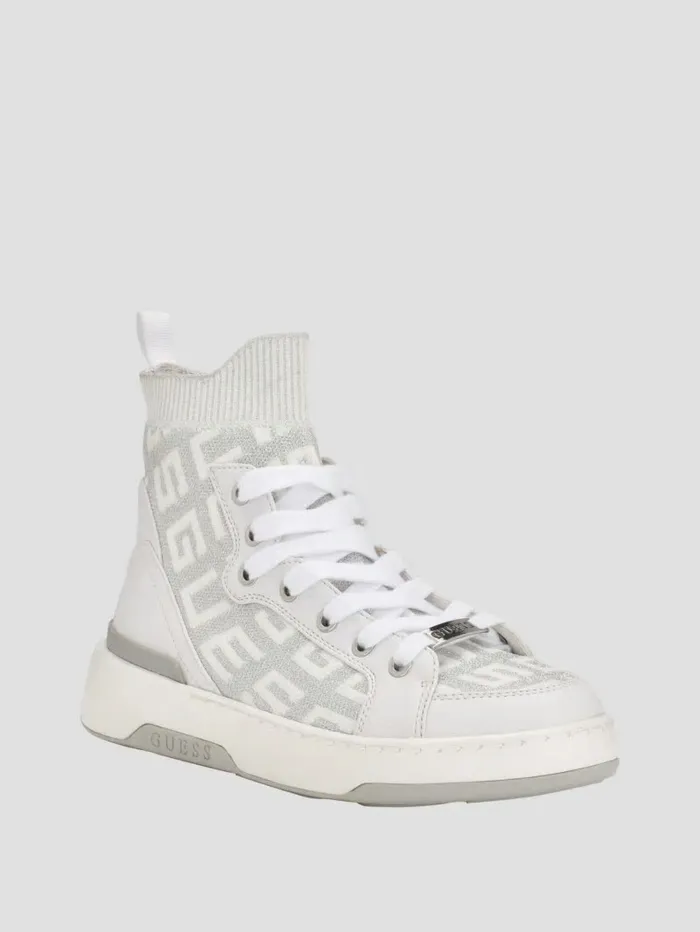 Women GUESS Mannen Logo Knit HighTop Sneakers Wht Floral Sneakers