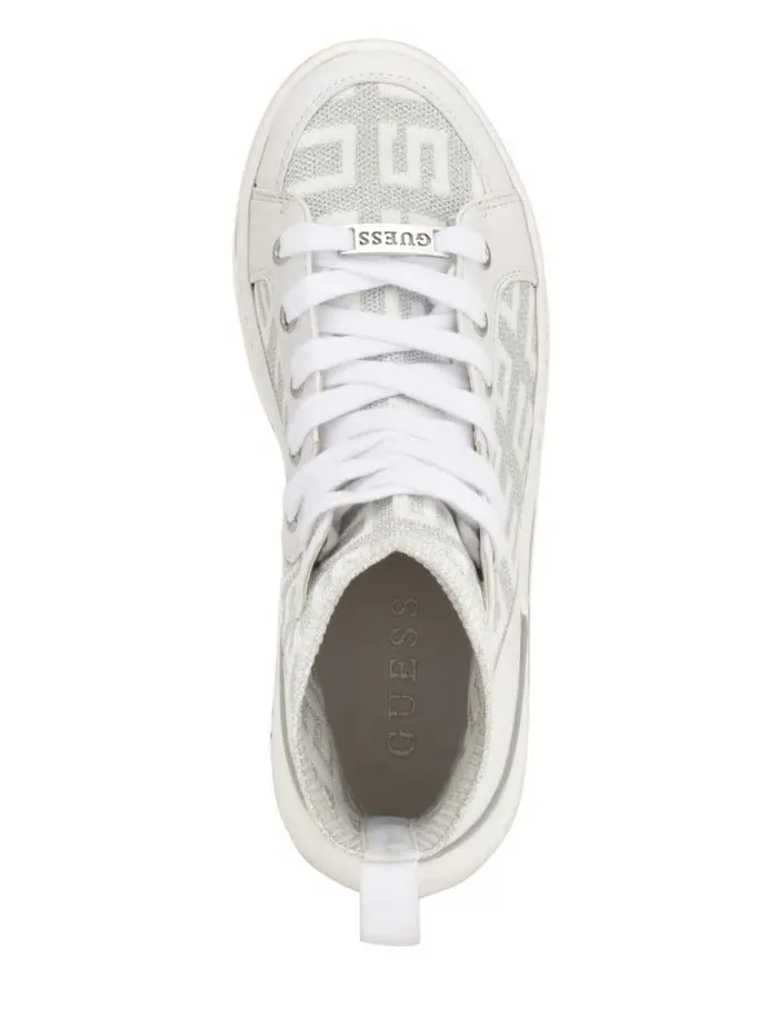 Women GUESS Mannen Logo Knit HighTop Sneakers Wht Floral Sneakers