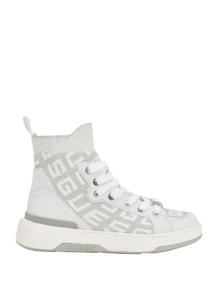 Women GUESS Mannen Logo Knit HighTop Sneakers Wht Floral Sneakers