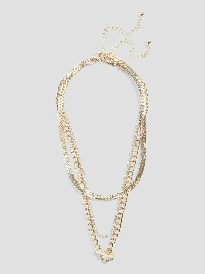 Women GUESS MultiTone Layered Toggle Necklace Gold Jewelry