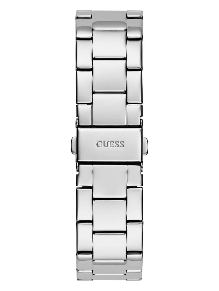 Women GUESS SilverTone Textured GCube Analog Watch Silver Watches Women GUESS SilverTone Textured GCube Analog Watch Silver Watches