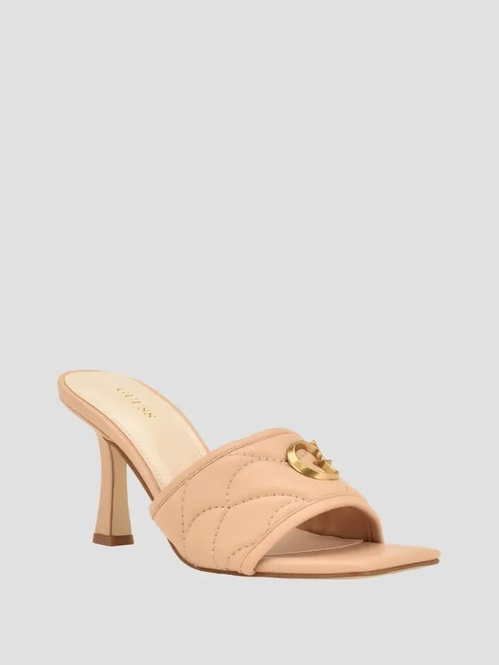 Women GUESS Yana G Logo Heeled Mules Light Natural 110 Heels