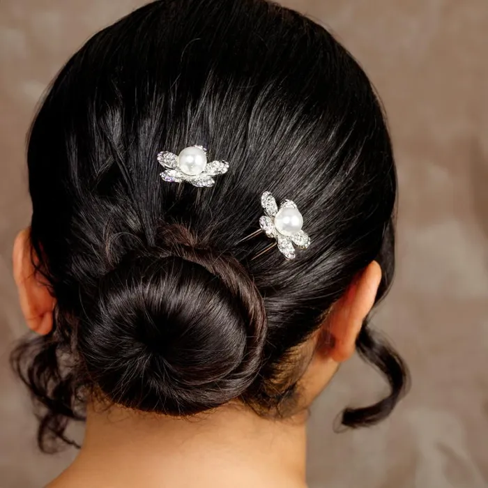 Women Hair Accessories Badgley Mischka Pearl And Stone Flower Hair Pins