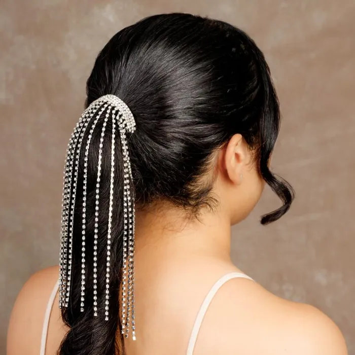 Women Hair Accessories Badgley Mischka Waterfall Crystal Stone Chain Barrette