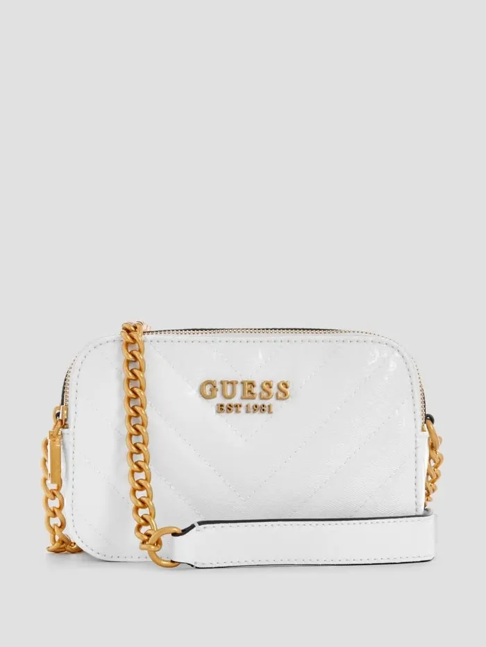 Women Handbags GUESS Jania Quilted Camera Crossbody White