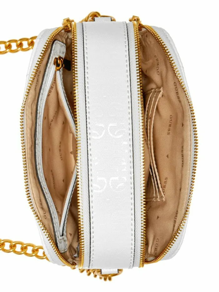 Women Handbags GUESS Jania Quilted Camera Crossbody White Women Handbags GUESS Jania Quilted Camera Crossbody White