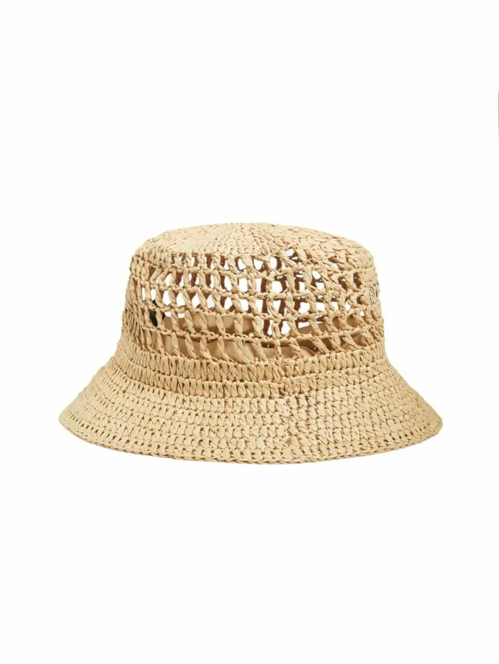 Women Hats and Scarves GUESS Mirage Straw Bucket Hat White