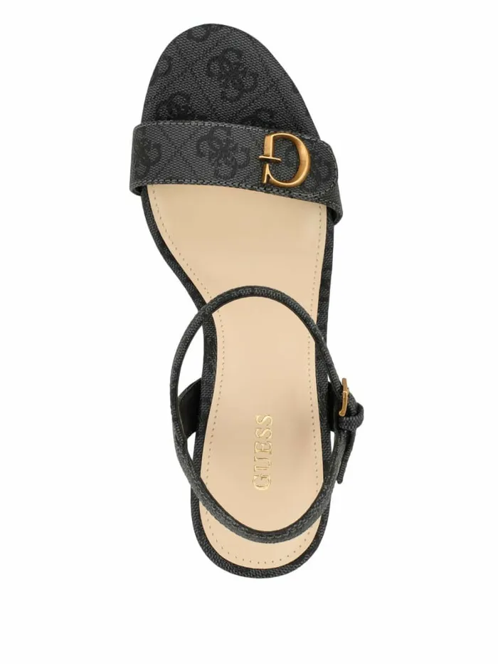 Women Himifa Shimmer Metallic G Wedge Sandals Black 001 Heels GUESS Women Himifa Shimmer Metallic G Wedge Sandals Black 001 Heels GUESS
