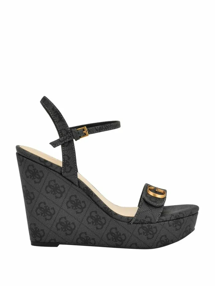 Women Himifa Shimmer Metallic G Wedge Sandals Black 001 Heels GUESS Women Himifa Shimmer Metallic G Wedge Sandals Black 001 Heels GUESS