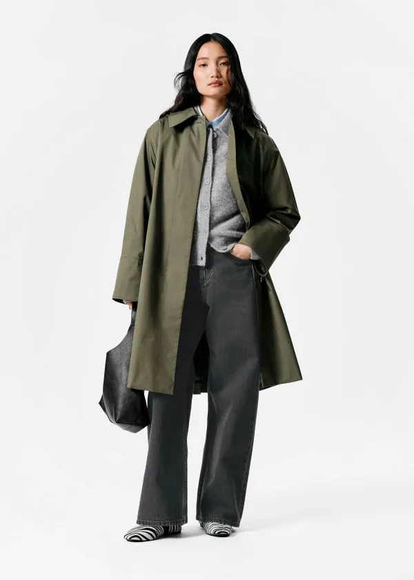 Women Jackets and Coats and Other Stories Collared Car Coat Khaki Green