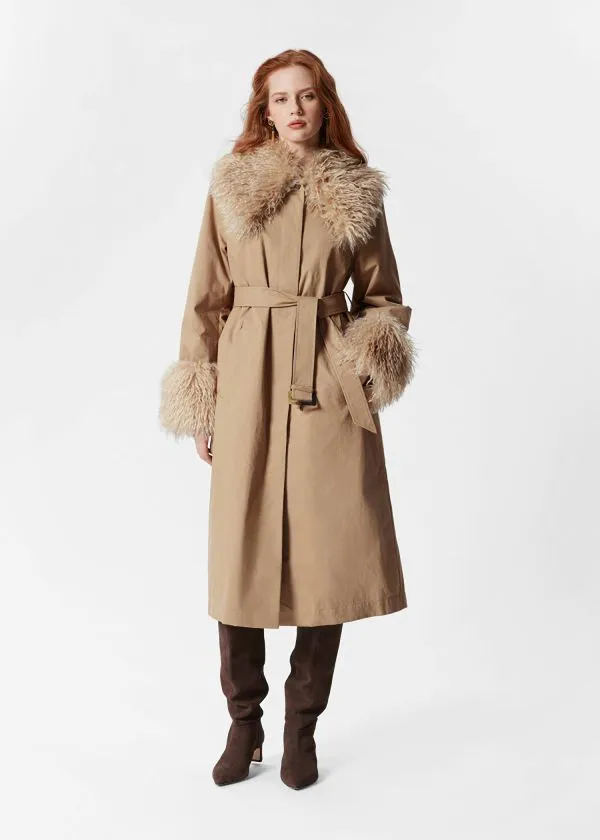 Women Jackets and Coats and Other Stories Faux Fur Collar Coat Beige