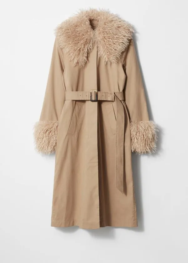 Women Jackets and Coats and Other Stories Faux Fur Collar Coat Beige
