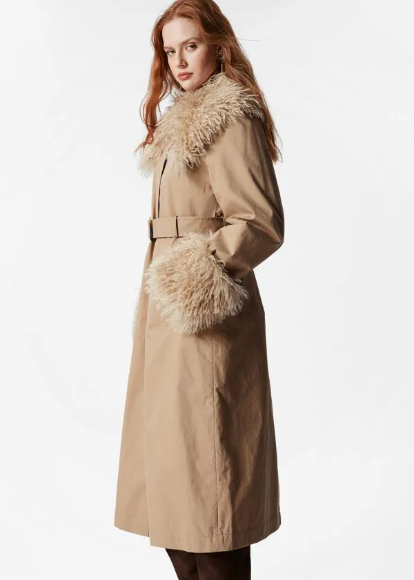 Women Jackets and Coats and Other Stories Faux Fur Collar Coat Beige