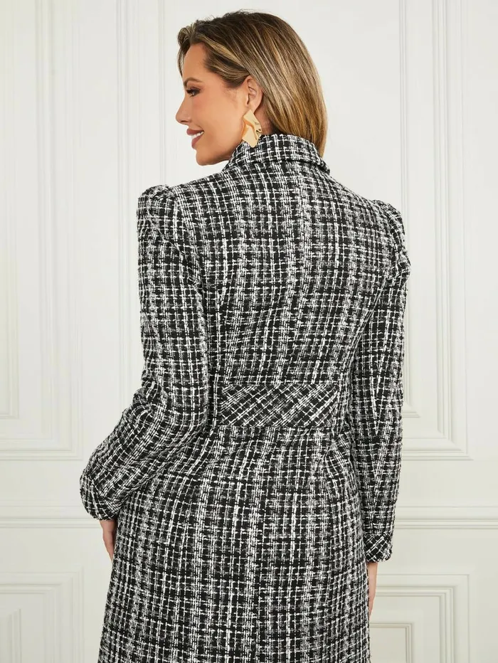 Women Jackets and Coats GUESS Megan Tweed Coat Check Black And White Women Jackets and Coats GUESS Megan Tweed Coat Check Black And White
