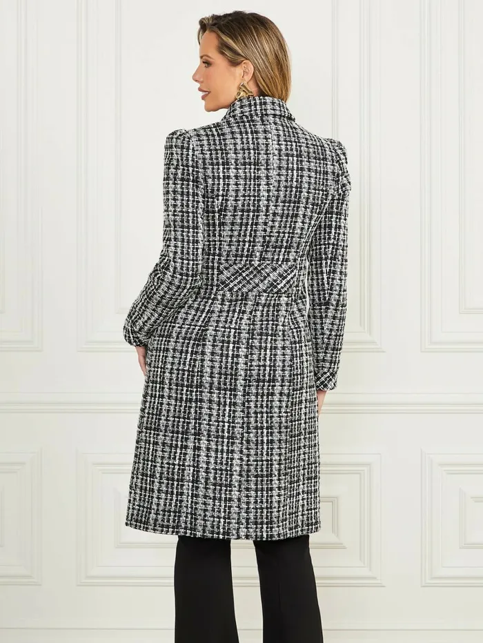 Women Jackets and Coats GUESS Megan Tweed Coat Check Black And White Women Jackets and Coats GUESS Megan Tweed Coat Check Black And White