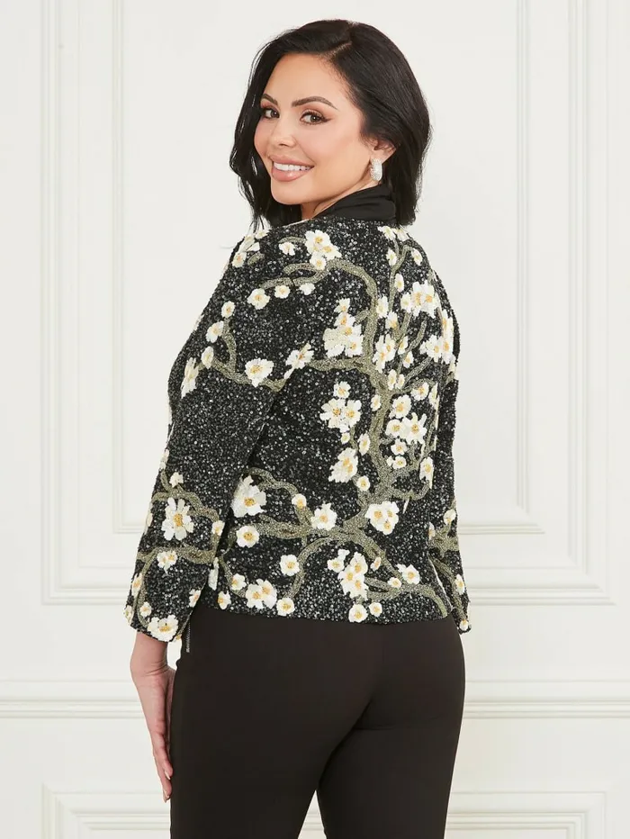 Women Jackets and Coats GUESS Precious Embroidered Sequin Jacket Blossom Black Cave Embr Women Jackets and Coats GUESS Precious Embroidered Sequin Jacket Blossom Black Cave Embr