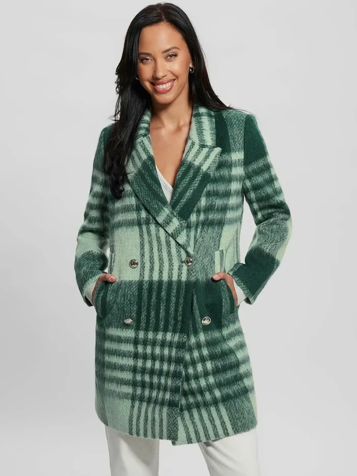 Women Jackets and Coats GUESS Ramona Plaid Coat Green Check