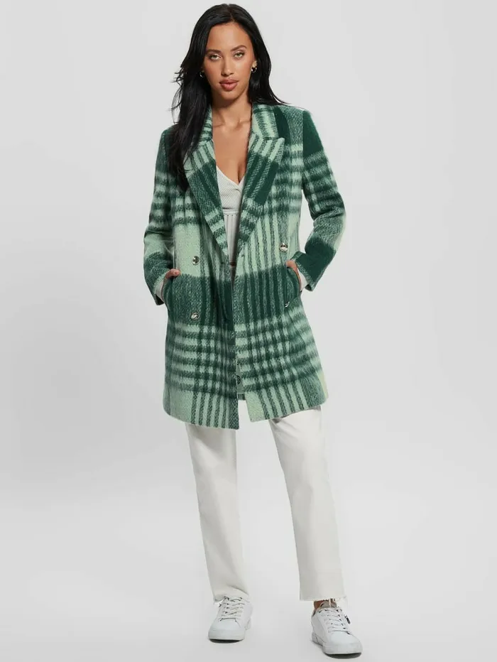 Women Jackets and Coats GUESS Ramona Plaid Coat Green Check Women Jackets and Coats GUESS Ramona Plaid Coat Green Check