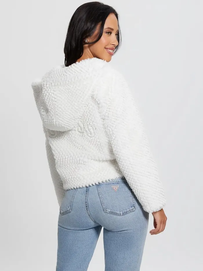 Women Jackets and Coats GUESS Theoline FauxFur Hooded Jacket Cream White