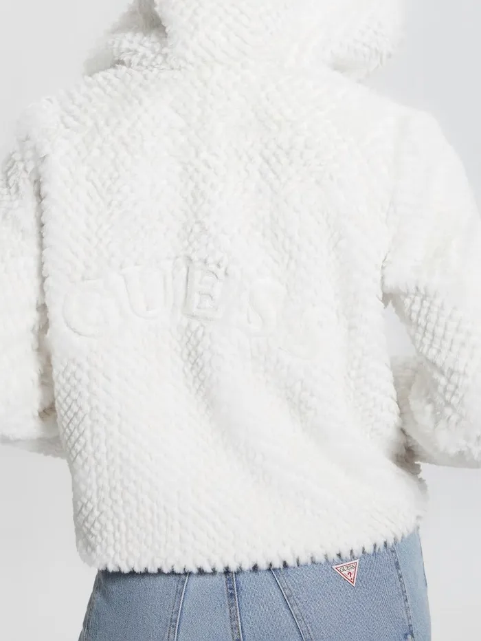 Women Jackets and Coats GUESS Theoline FauxFur Hooded Jacket Cream White