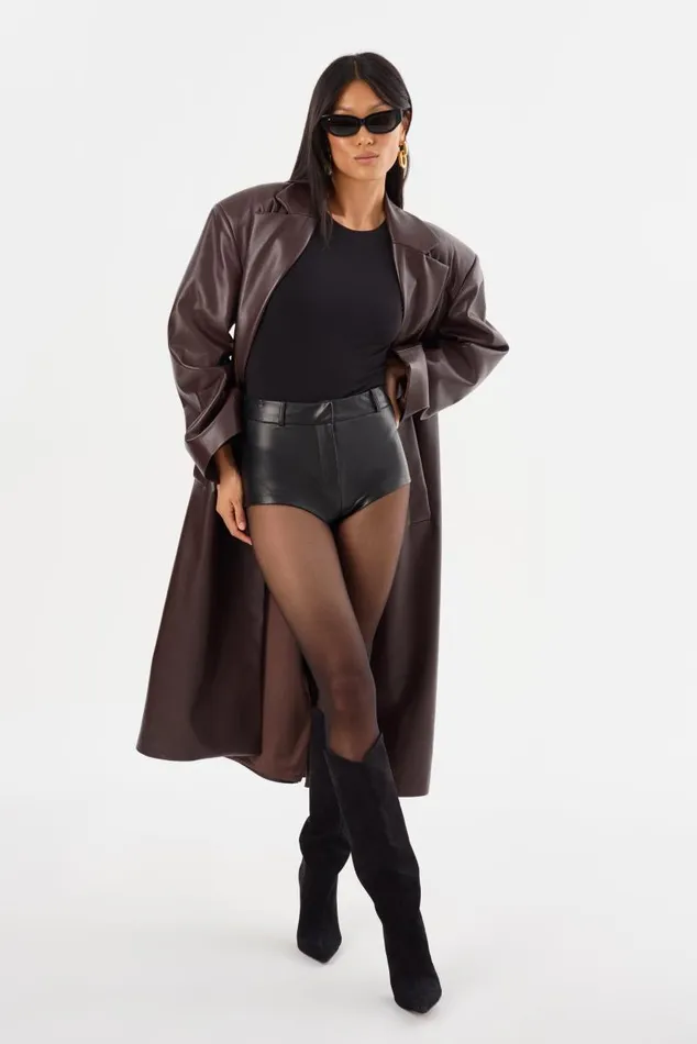 Women JANELLE Recycled Leather Coat Mahogany LAMARQUE Trench Coats Women JANELLE Recycled Leather Coat Mahogany LAMARQUE Trench Coats