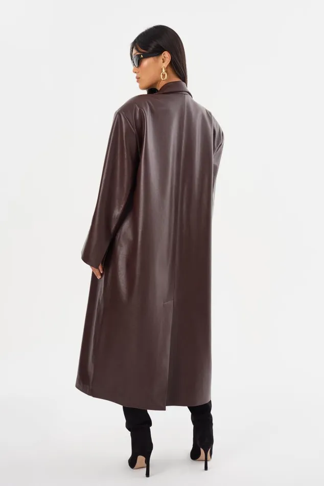 Women JANELLE Recycled Leather Coat Mahogany LAMARQUE Trench Coats Women JANELLE Recycled Leather Coat Mahogany LAMARQUE Trench Coats