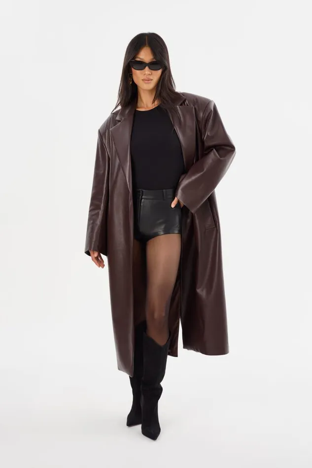 Women JANELLE Recycled Leather Coat Mahogany LAMARQUE Trench Coats Women JANELLE Recycled Leather Coat Mahogany LAMARQUE Trench Coats