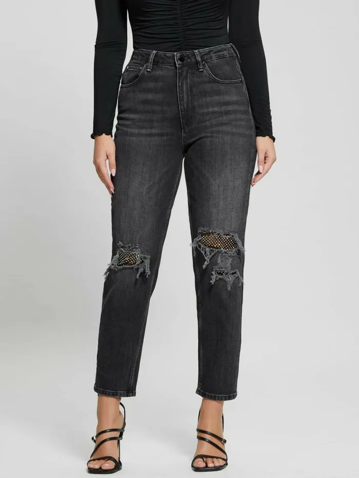 Women Jeans and Denim GUESS Eco Crystal RipandRepair Mom Jeans Authentic Net