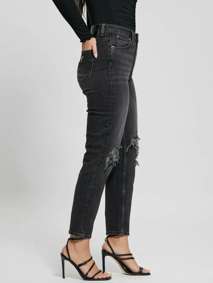 Women Jeans and Denim GUESS Eco Crystal RipandRepair Mom Jeans Authentic Net